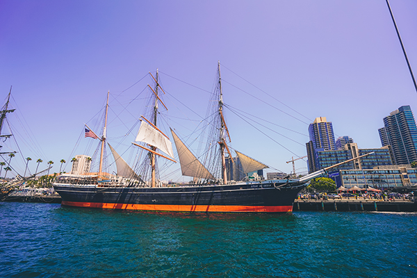 A pirate ship named "Star of India" in San Diego coast